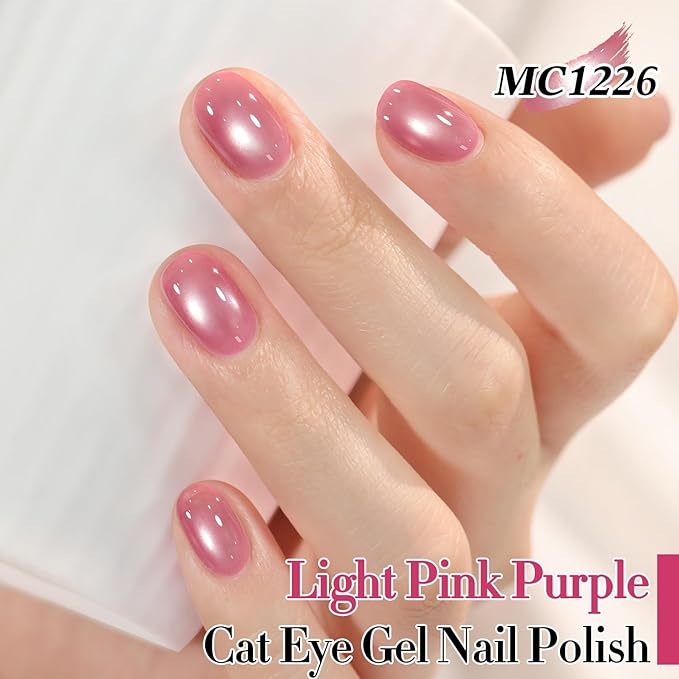 Double Rhythm 15ML Jelly Glass Cat Eye Gel Polish with Magnet Holographic Glitter Shimmer Translucent Sheer Color Salon Soak Off Magnetic Nail at Home (Light Pink-MC1226)