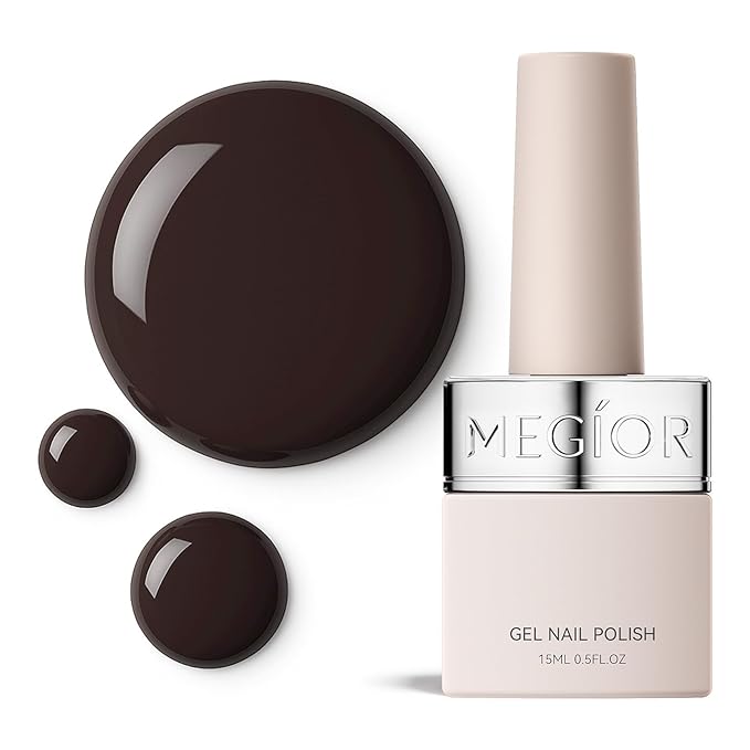 MEGIOR Dark Brown Gel Nail Polish 0.5 Fl Oz Brown Soak Off UV LED Lamp Light Cure Gel Polish Kit for Salon and Nail Art Starter Manicure DIY at Home