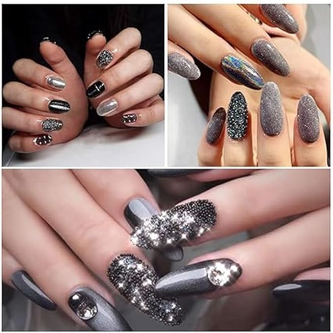 3D Nail Caviar Beads for Nail Art Metal Mini Nail Ball Beads Nail Studs DIY Decorations Accessories (Gun Black and Black)