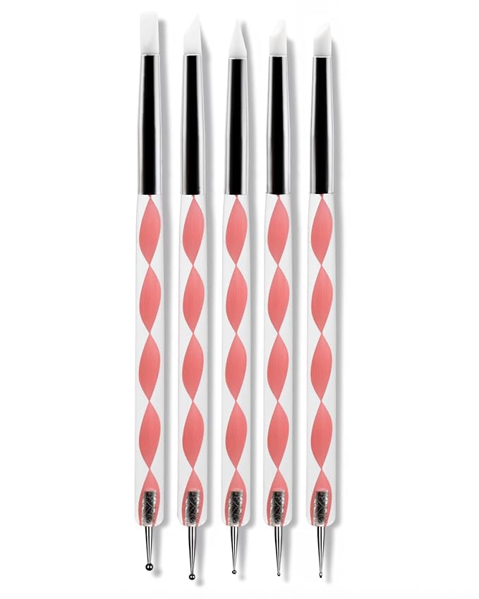 5PCS Dual-Ended Nail Art Dotting Tools – Silicone Sculpting Pens & Ball Stylus Set for Gel Polish, Builder Gel, Chrome Powder, 3D DIY Nail Art Design & Manicure Decoration