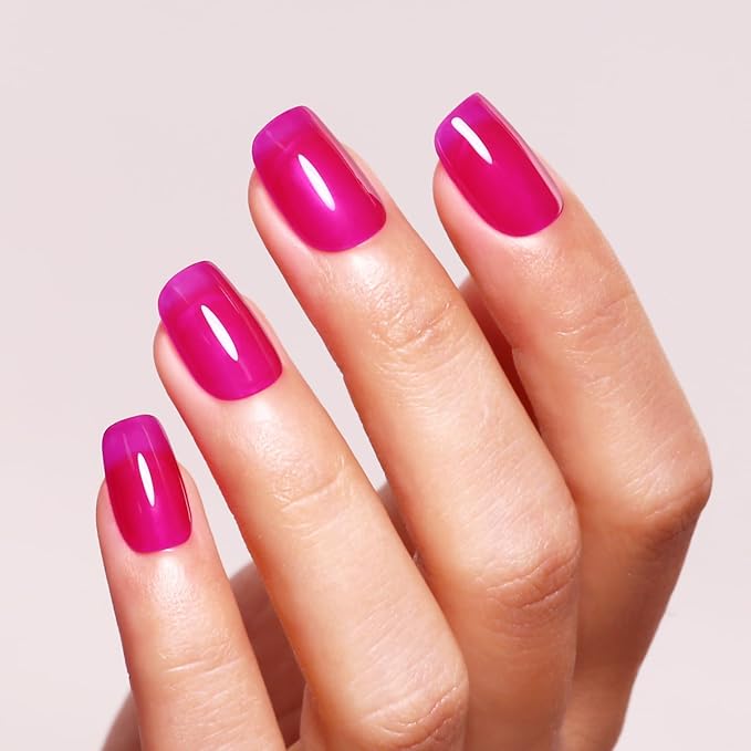 Jelly Gel Nail Polish, Neon Hot Pink Jelly Gel Polish Translucent Sheer Spring Summer Gel Polish Soak off UV LED Light for Nail Art DIY Manicure 0.5 Fl Oz