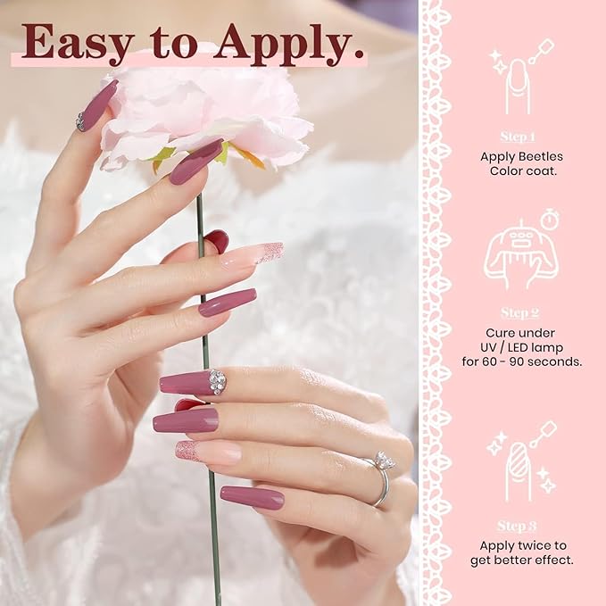 Beetles Wedding Gel Nail Polish Set - 6 Colors Nude Pink Mauve White Glitter Gel Polish Kit, Soak Off UV Led DIY Nail Art Home Manicure for Bride