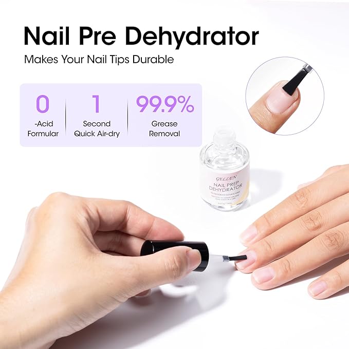 Gellen Gel Nail Glue and Nail Dehydrator, 15ml Nail Gel Glue for False Nail Tips and Clear Press on Nails, Acid Free Nail Prep Dehydrator, Soak Off UV Led Lamp Needed Strong Adhesive Nail Gel