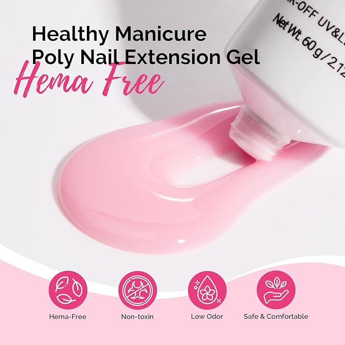 MelodySusie Poly Nail Extension Gel 60g Hema Free Soak Off UV Lamp Cured Nail Thickening Art Design Manicure Gift for Women 048