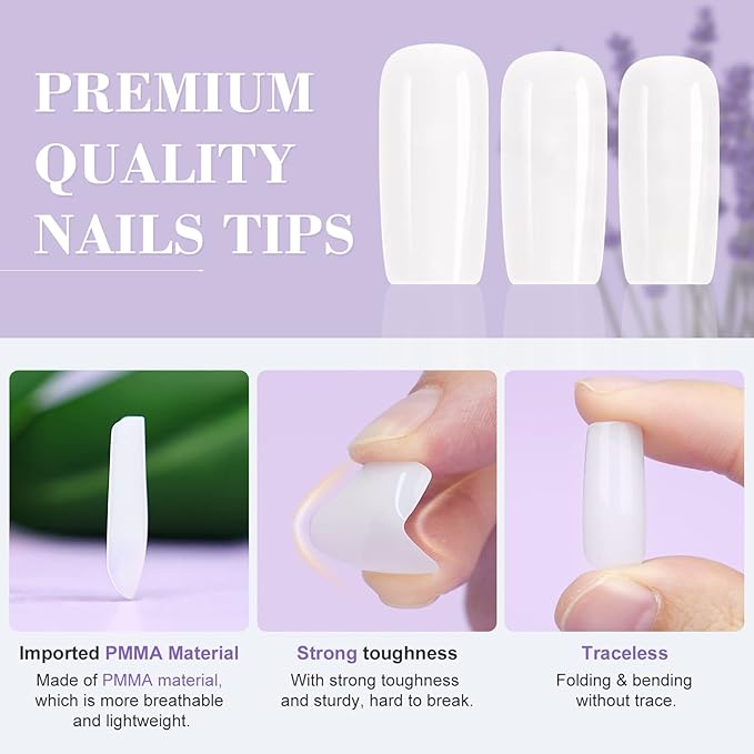 SAVILAND Gel Nail Kit – Natural Medium Square 500 PCS French Artificial Tips False Nails Acrylic Nails Full Cover Nails Tips Nail Art Home Salon Basic Set of Nail Extension