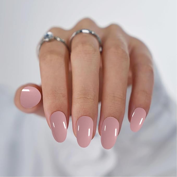 20Pcs Semi Cured Gel Nail Strips Dusty Rose Gel Nail Stickers Polish Nails Wraps UV/LED Light Needed Full Gloss Nails Polish Strips for Women Includes Prep Pads, File, Wooden Cuticle Stick