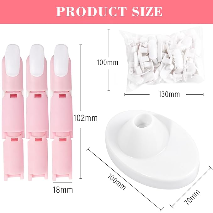 Flexible Movable Fake Finger Practice - 3PCS Adjustable Pink Nails with White Acrylic Base, 100PCS/Bag White Nail Tips