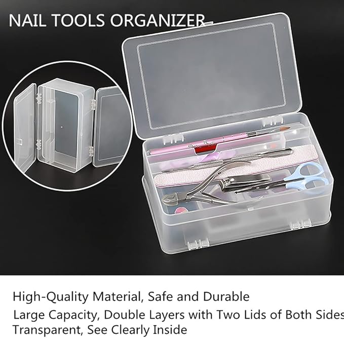 Plastic Nail Art Tools Organizer Nail Brushes Container Case Manicure Tools Holder Double Layers Large Capacity Nail Tools Storage Box (transparent)