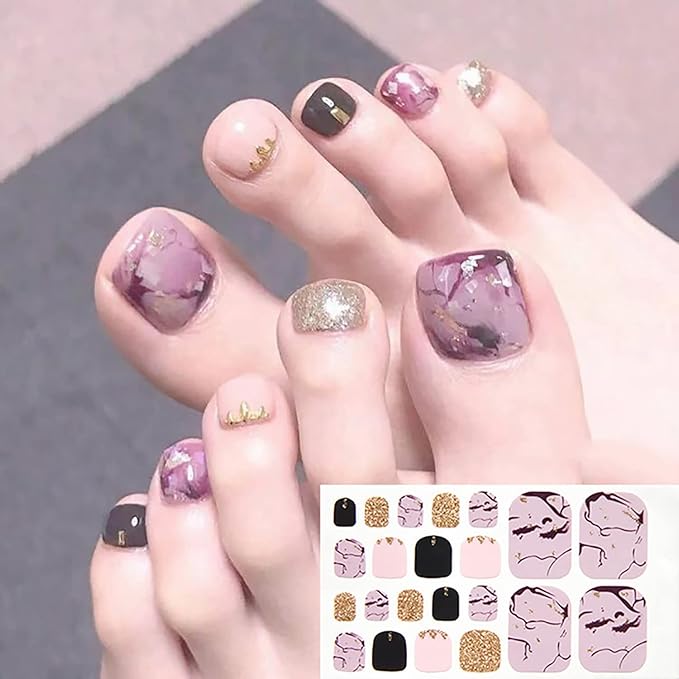 DANNEASY 20 Sheets Toe Nail Stickers Toenail Polish Strips Nail Wraps for Women Self Adhesive Toes Nail Polish Stickers Gel Nail Strips Toenails Manicure Sticker Nail Art Accessories with Nail File