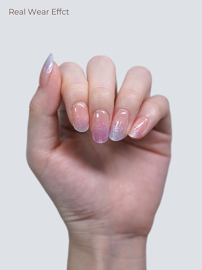 Semi Cured Gel Nail Strips - UV Light Gel Nail Stickers - 20 Long Lasting Salon Quality Wraps (Pixie Dust Purple)