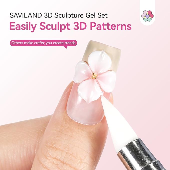 SAVILAND 3D Nail Gel Set: 6 Colors Soak Off Solid 3D Sculpting Gel for Nail Art Design, Non-Sticky Hand Carving Molding Painting Sculpture Gels for Home Salon Manicure DIY Starter Kit