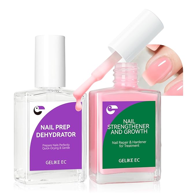 Nail Growth Treatment and Dehydrator Kit: Milky Pink 2-in-1 15ml Repair Kit for Weak Damaged Nails - Acid-Free Prep Protein Formula - Salon & Home Use for DIYers Sensitive Skin