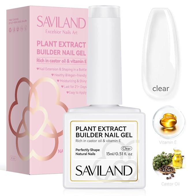 Saviland Builder Gel Set With Drill - 4 Pcs Hard Gel (VE&VB5&Kerain) Clear Pink Nudes, Lamp, Brush, Strengthener for Extension Shaping DIY at Home Salon