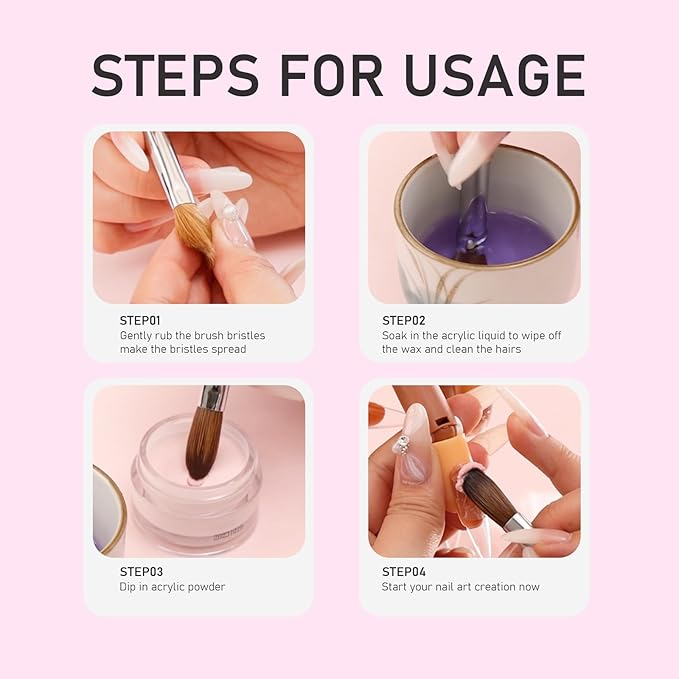 Acrylic Nail Brush Size 14, KEMEISI 100% Pure Kolinsky Nail Art Brushes Sturdy Handle Oval Shaped Acrylic Powder Nail Design Tools for Professional Manicure DIY Home Salon