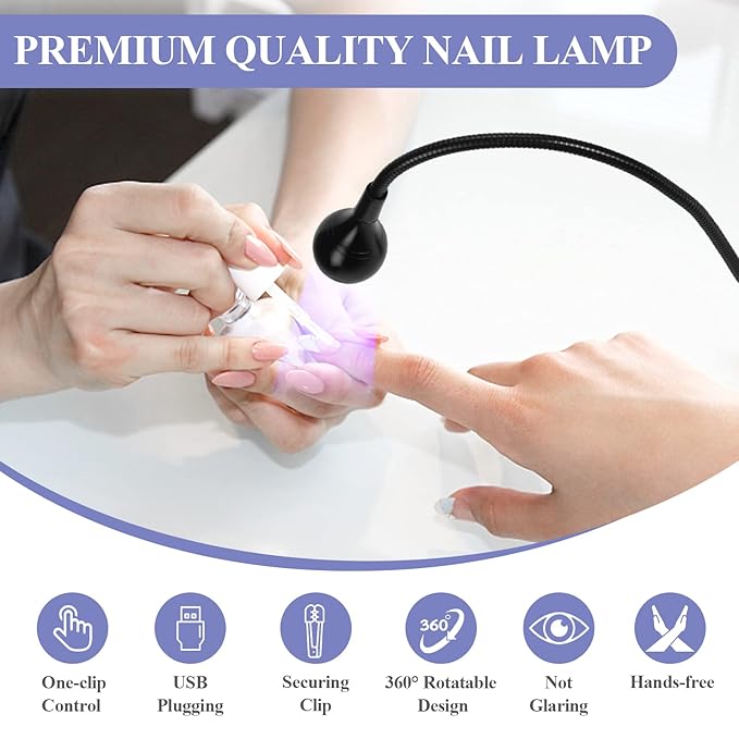 SAVILAND UV Nail Lamp: Gooseneck LED Nail Flash Cure Lamp for Nails lampara uv/led para uñas de gel with Securing Clip LED Flash Cure Light Manicure Home DIY UV Light for Gel Polish Nail Lamp