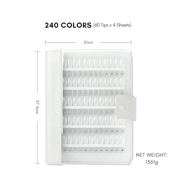 vettsy Magnetic Nail Swatch Book, 240 Nail Color Display Book Organizer with 240 Magnetic Tips, Professional Salon Nail Art Color Chart & Practice Stand for Easy Preview & Storage