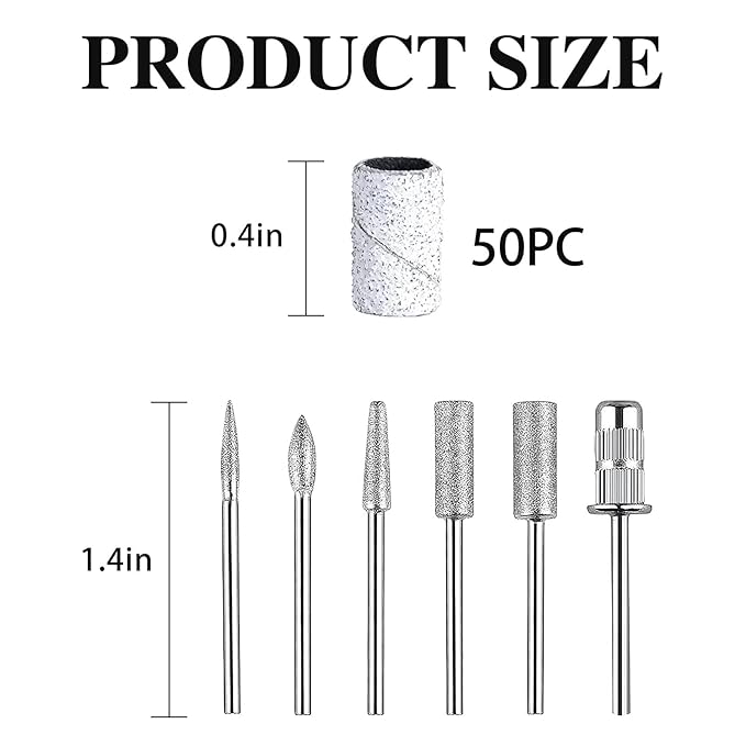 6PCS Nail Drill Replacement Heads with 56 Sand Rings, Universally Compatible with Nail Drills