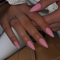 Pink Press On Almond Shaped Medium Length Stiletto False Nails, Soft Gel Artificial Reusable Neutral Acrylic Nails for Women Girls