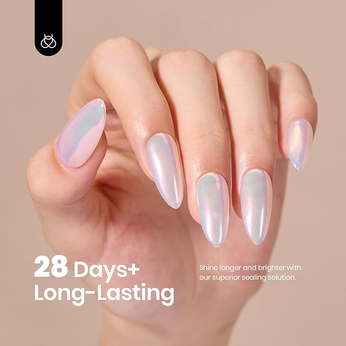 Beetles Chrome Nail Powder for Nails Aurora Pearl Kit 6 Colors with Base Top Coat Color Gel Polish-Iridescent Glazed Donut Chrome Nail Powder Metallic Mirror Mermaid Glitter Kit for Nail Art Design