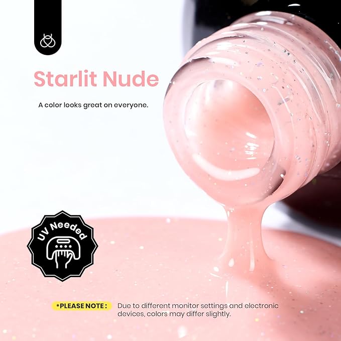 Beetles Builder Gel for Nails-Starlit Nude 8 in 1 Nail Thickening Strengthening Building Apex for Beginner DIY Salon at Home,Shimmer Pink Builder Nail Gel,UV & LED Lamp Cured Needed