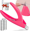 Pink Adjustable Nail Clippers with Magnet Sizers for Acrylic Nails, Professional Stainless Steel Fake False Nail Tip Sharp Clipper Cutter Trimmer, Manicure Tool for Salon Home Nail Art