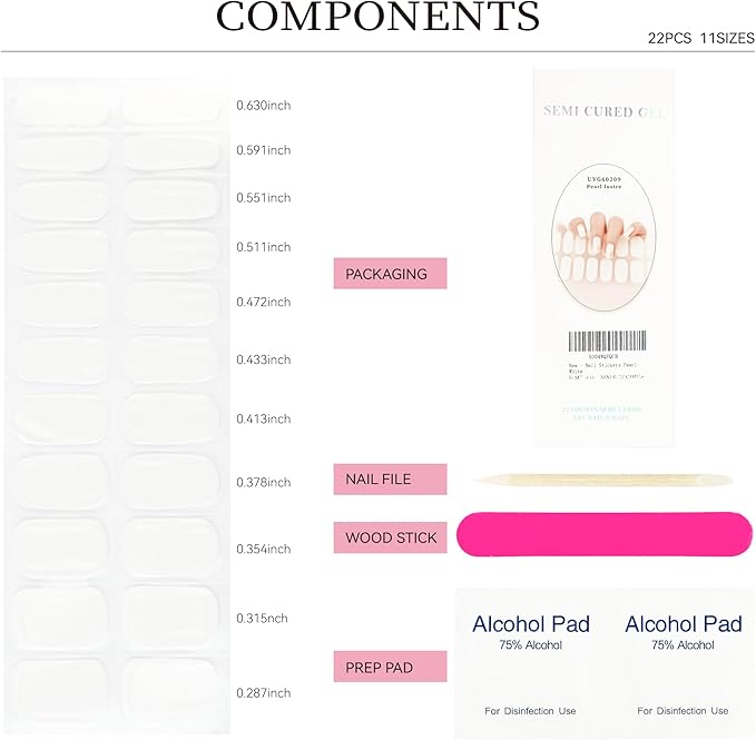 Semi Cured Gel Nail Strips Glazed Donut Milky Gel Nail Stickers with UV/LED Required Long Lasting Gel Nail Stickers Includes 22 Strips 2 Prep Pads, Nail File & Wooden Stick