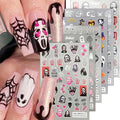Halloween Nail Stickers Decals 3D Horror Spooky Devil Ghost 3D Self-Adhesive Nail Designs Gothic Ghost Pumpkin Skull Skeleton Halloween Nail Decals for Women Girls DIY Manicure Horror Nail Decoration
