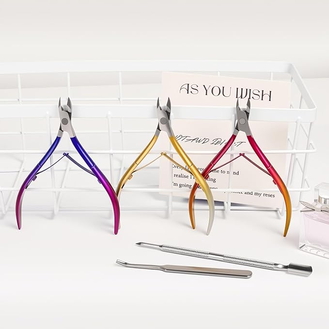Cuticle Nipper, Polished Coated Durable Trimmer with Pusher, Nail Clipper with Fine Edge, Comfort Grip Cuticle Cutter and Remover Tool Kit for Nail Care (Blue+Pushers-1 SET)