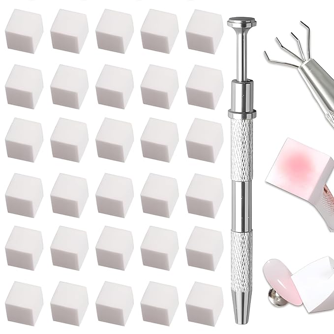 100 Pcs White Soft Nail Sponges for Ombre, 4 Claws Nail Sponge Metal Grabber,Ombre Nail Brush Nail Supplies Manicure Nail Art Tools Nail Accessories
