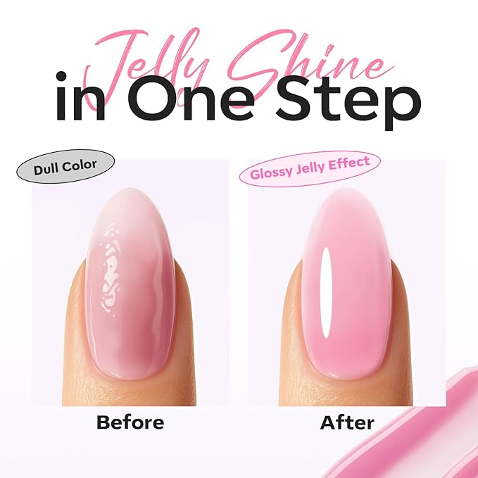 modelones Builder Nail Gel Top Coat, 15 ML No Wipe Ultra Gloss Jelly Pink Gel Polish Apex Building Nails Strengthening Extension Sheer Blush Color Nail Art Long Lasting Soak Off U V Manicure Gift