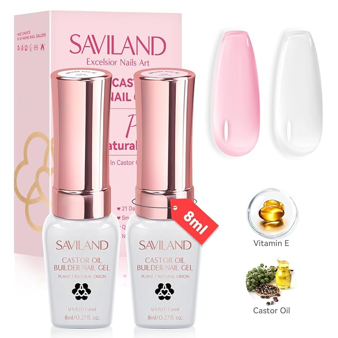SAVILAND Builder Nail Gel: Clear Pink Gel Builder for Nail Thickening Castor Oil Vitamin E Extension Gel Strengthener Gel Builder in a Bottle LED Nail Lamp Cured Hard Gel Home Nail Care Repair