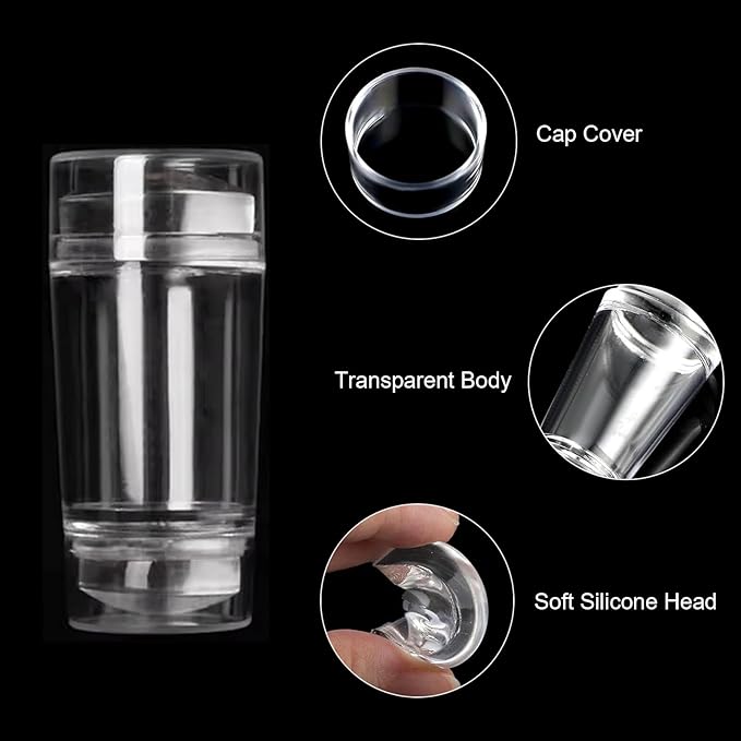 BlueZOO French Tip Nail Stamp 6Pcs Nail Stamper Replaceable Silicone Jelly Heads Kit, French Manicure Nail Stamping Polish Transfer Templates Tool Home Salon Nail Art DIY Design, Easy to Use