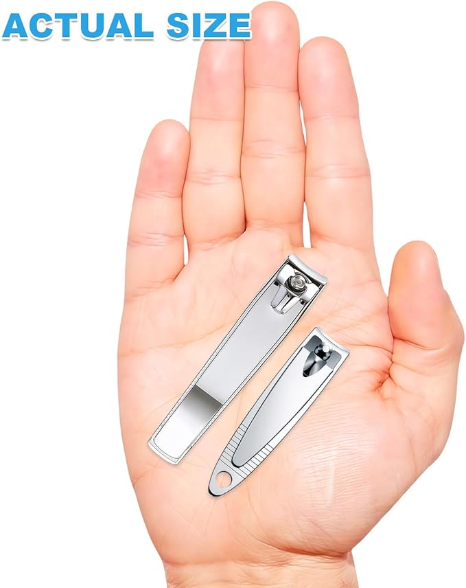 20-Pack Stainless Steel Fingernail & Toenail Nail Clippers Bulk Set - 12 Small + 8 Medium Size with Storage Pouch, Manicure Kit for Men/Women Travel, Gifts, Homeless Care Supplies