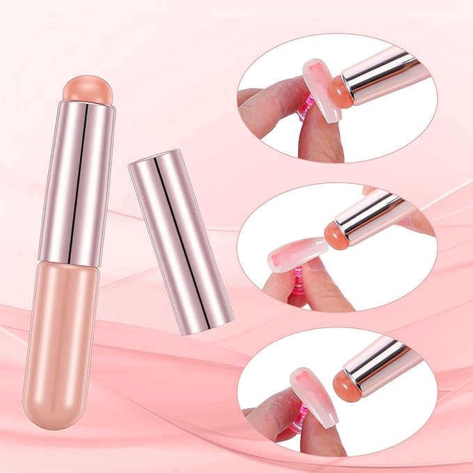 4Pcs Silicone Nail Tools Nail Art Brushes Soft Silicone Stamping Manicure Tool Reusable Nails Powder Applicator Brush Soft Head Stamper Pen for Ombre Chrome French Gradient Painting Lipstick Concealer