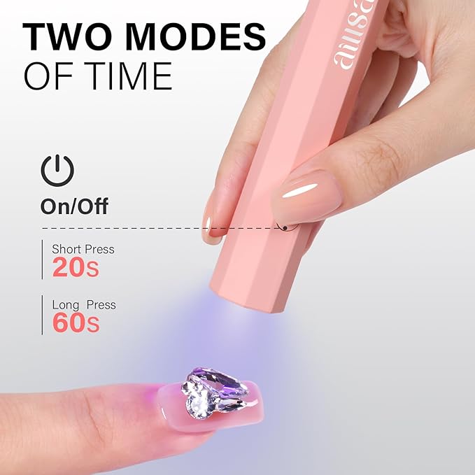 AILLSA Handheld UV Light for Gel Nails, Flash Cure LED Nail Lamp, Mini Portable Cordless for Fast Drying Home Salon (Pink)