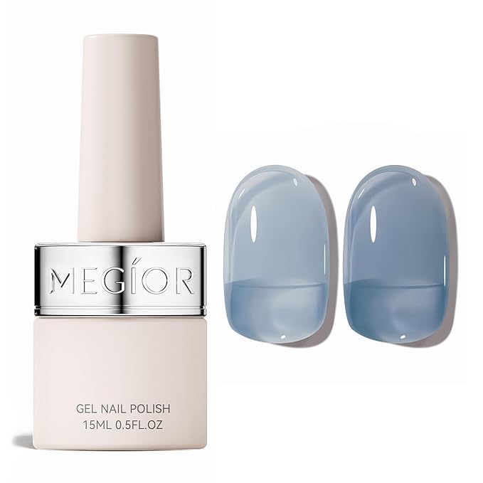 MEGIOR Jelly Blue Gel Nail Polish 0.5 Fl Oz Blue Transparent Colors Soak Off UV LED Lamp Light Cure Gel Polish Kit for Salon and Nail Art Starter Manicure DIY at Home