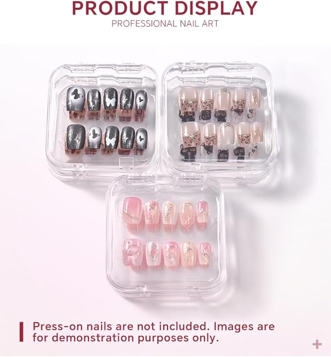 6 Pcs Clear Nail Organizer Box & 30 Pcs Adhesive Tape Press On Nails Storage Case for Salon False Nail Display Nail Business Supplies Nail Packaging Fake Nail Holder