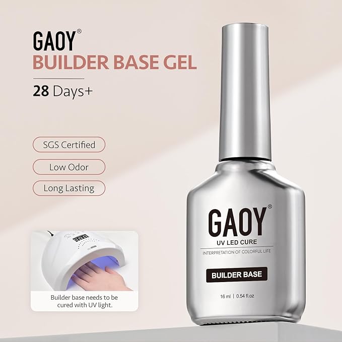 GAOY 16ml Rubber Base Gel, Jelly Builder Base Nail Gel Nude Sheer Pink, 3-in-1 Soak Off Nail Strengthener UV Light Cure, 03 Misty Nude