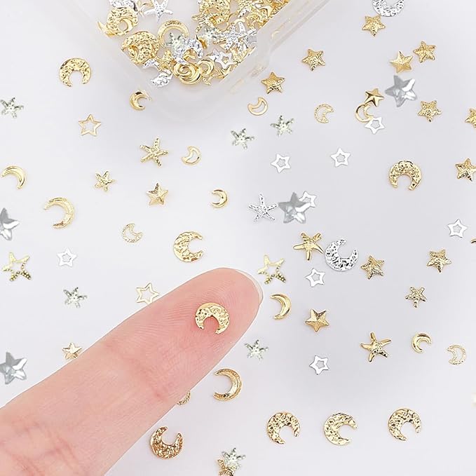 OLYCRAFT 480pcs 16 Styles Star Moon Starfish Resin Fillers Brass Cabochons Nail Art Decoration Accessories Resin Accessories Supplies for Jewelry Making Nail Art Decoration - Gold & Silver