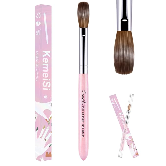 Acrylic Nail Brush Size #20, 100% Pure Kolinsky Nail Art Brushes for Acrylic Application, Sturdy Starry Handle Oval Shaped Nail Design Tools for Professional Manicure DIY, Pink