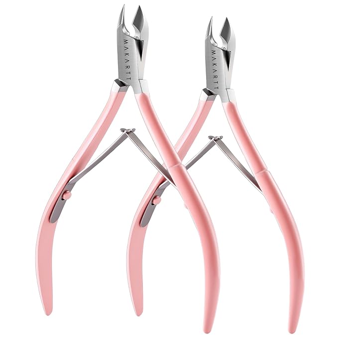 Makartt Cuticle Nippers - 7mm Blade Cuticle Trimmer with Dual Springs & Ergonomic Handle, Sharp Full Jaw Professional Nail Care Kit for Salon Home Use, Pink, 2 Pack