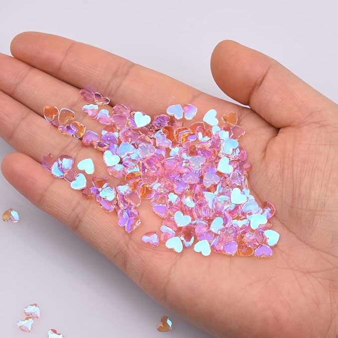 100pcs Pink Aurora Nail Rhinestones 10 Shapes Mix Flatback Heart Circle Gems for Nail Art 3D Design Manicure Beauty Crystals Accessory Supplies