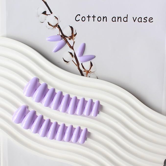 Light Purple Press on Nails Almond Shaped Medium Almond Nails Press on Neutral Acrylic Nails Reusable Fake Nails for Women Girls, Glue on Nails Medium Length Stiletto False Nails Gel Artificial Nails