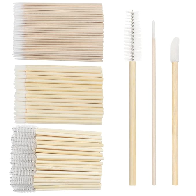 300 PCS/Sets Eyelash Extension Supplies 200pcs Disposable Pointed Micro Swab 50pcs Eyebrow Spoolie Brush 50pcs Lip Wand Brush Mascara Wand Applicator Eyelashes Tool (Bamboo kits)