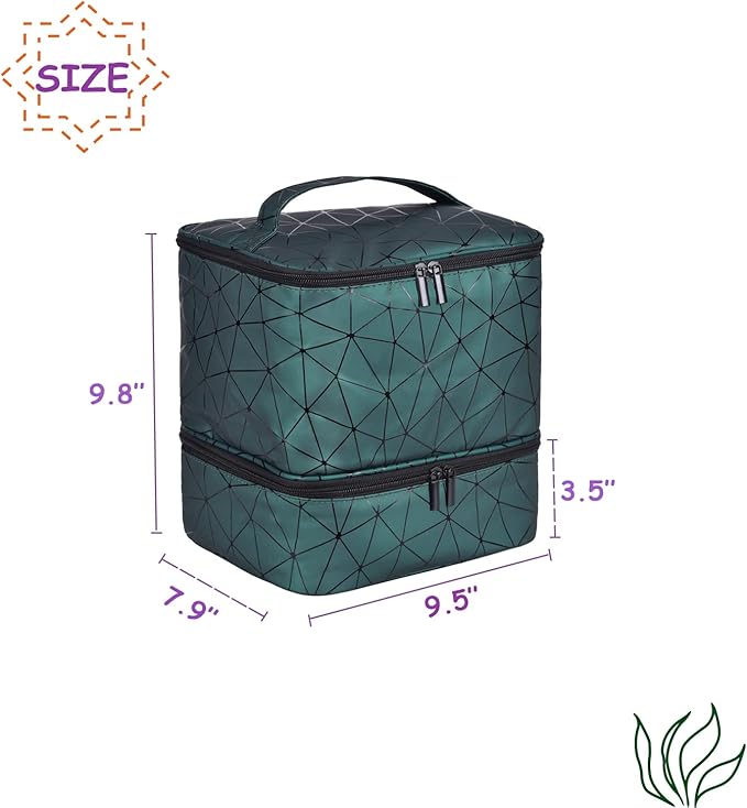 Nail Polish Organizer Holds 30 Bottles (15ml) and 1 Nail Light Nail Polish Carrying Case with Storage Pockets for Manicure Tools Double Layer Nail Storage Travel Bag with Handle (A-Green)