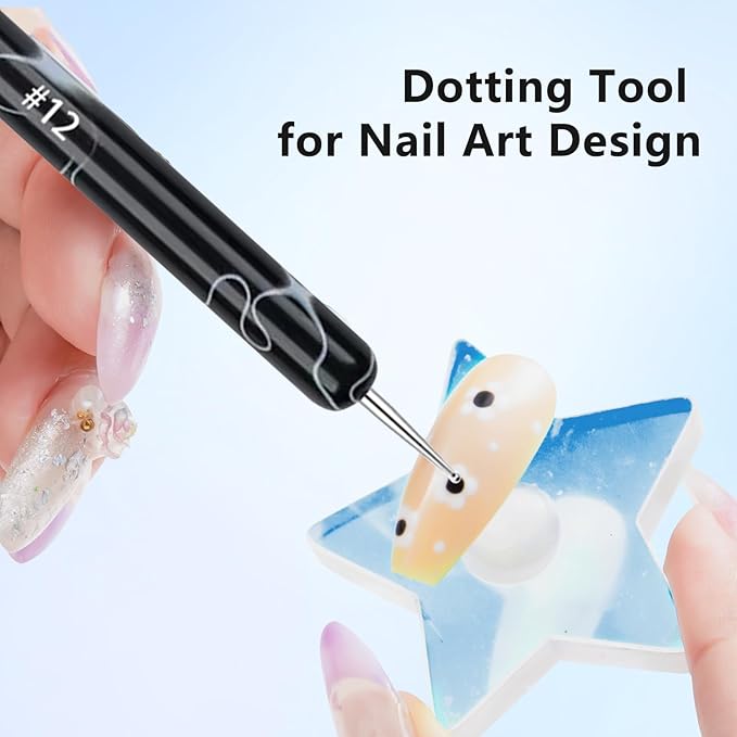 French Manicure Brush Set with Dotting Tools, Double-Ended Nail Art Brushes for Gel & Acrylic, Precision Clean Up & Detail Design, 4 Sizes (#10#12#14#16), NB128-Black