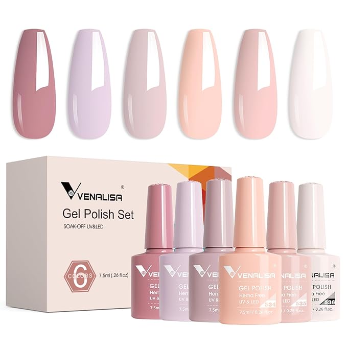 VENALISA Nude Gel Nail Polish Set, 6 Colors Nude Pink Gel Polish UV Gel Soak Off For Nail Salon DIY Home Manicure
