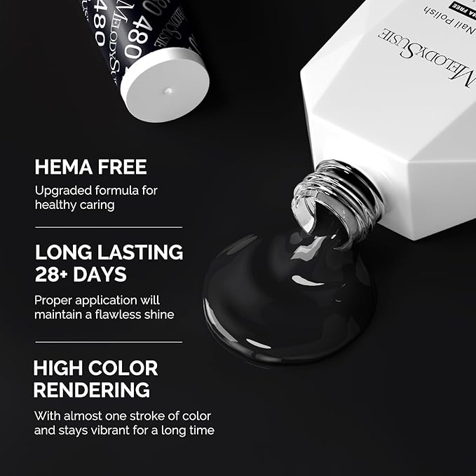 MelodySusie Hema Free Gel Nail Polish, 0.5 Fl Oz Thick Black Gel Polish, Non Toxic, Long Lasting, Soak Off UV Nail Polish, Manicure Nail Design Salon DIY Nail Art at Home 480