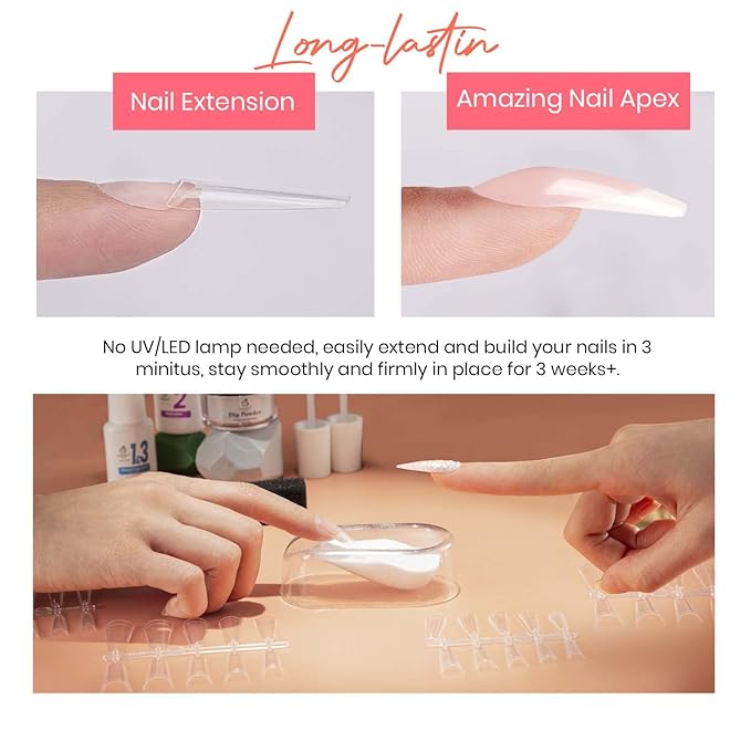 Beetles Nail Dip Powder Kit for Building An Apex, Clear Dipping Powder with 2 in 1 Base Top Coat Activator Dip System Nail Extension Nail Repair French Manicure Dip Manis Nail Art Kit for Nail Starter