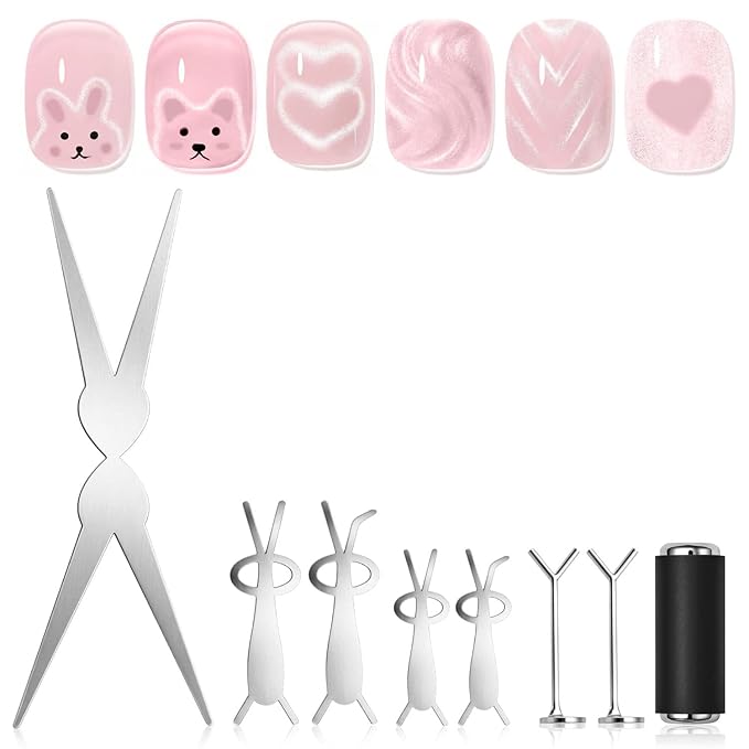 SAVILAND Cat Eye Magnet For Nails: 7 PCS Nail Magnet Guides for CatEye Magnet Gel Nail Polish Scissor-Shaped French Cat-Eye Effect Heart Magnet for Cat Eye Gel Polish Beginners Home Gift